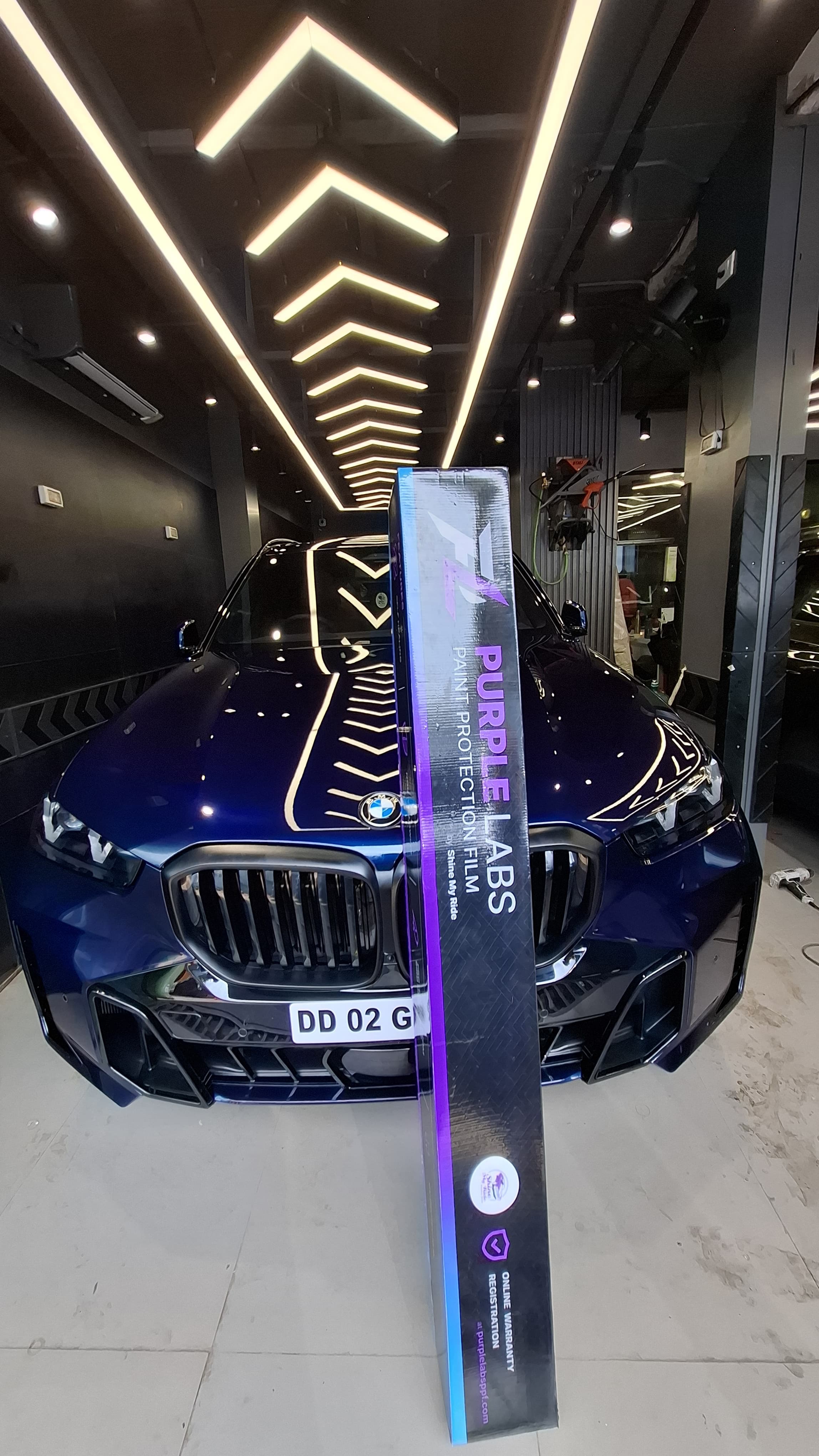 Blue BMW with Purple Labs paint protection film
